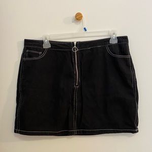Black denim skirt with front zip